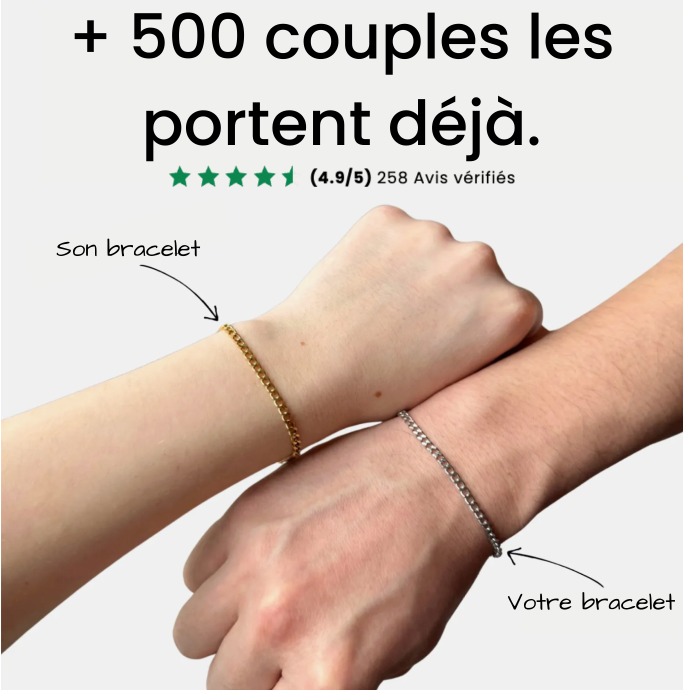 500 couples portent deja ces bracelets permanents. 4.9 étoiles sur 5
