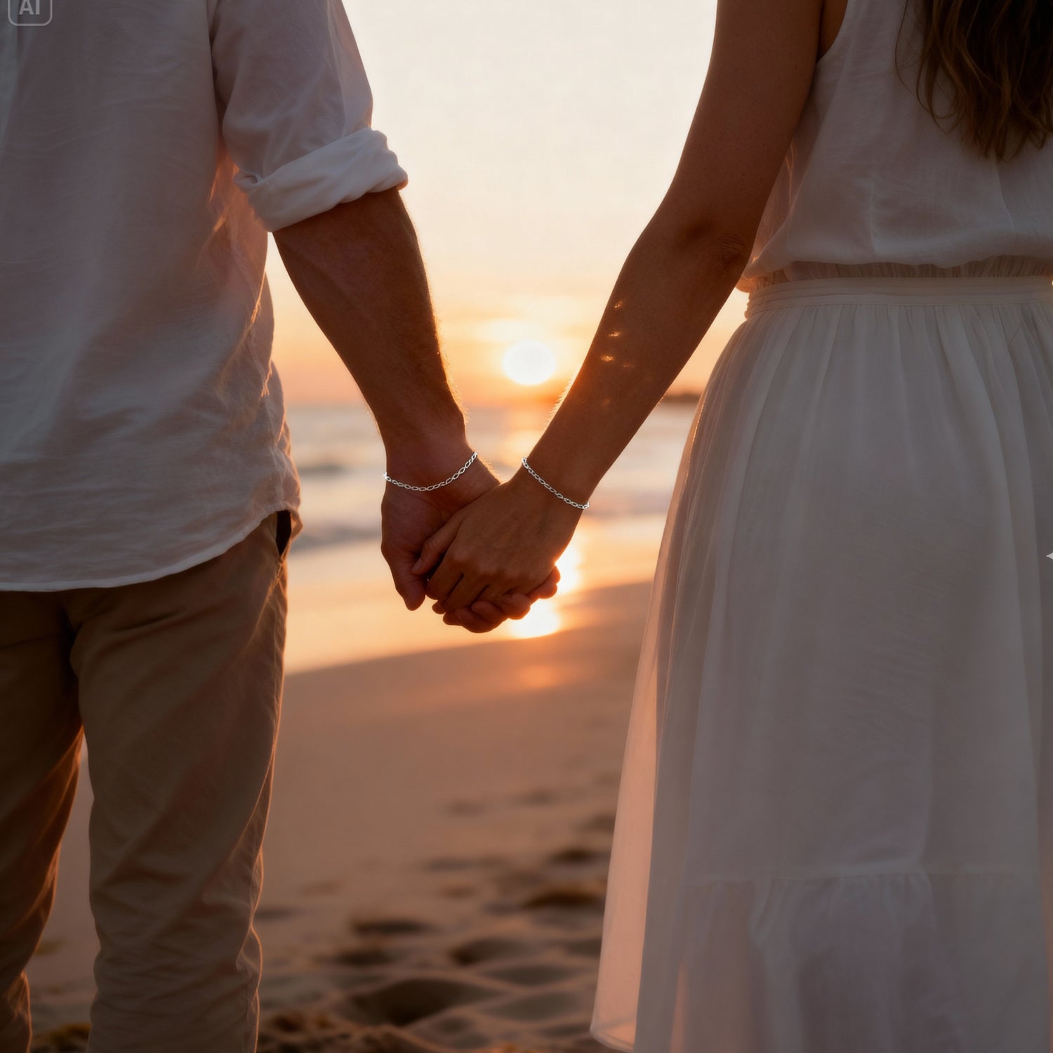 Couple main dans la main portant bracelets permanents assortis Madiora