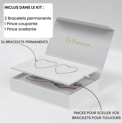 Détail du coffret Madiora : pince de précision, chaînes fines et fermoirs définitifs inclus.