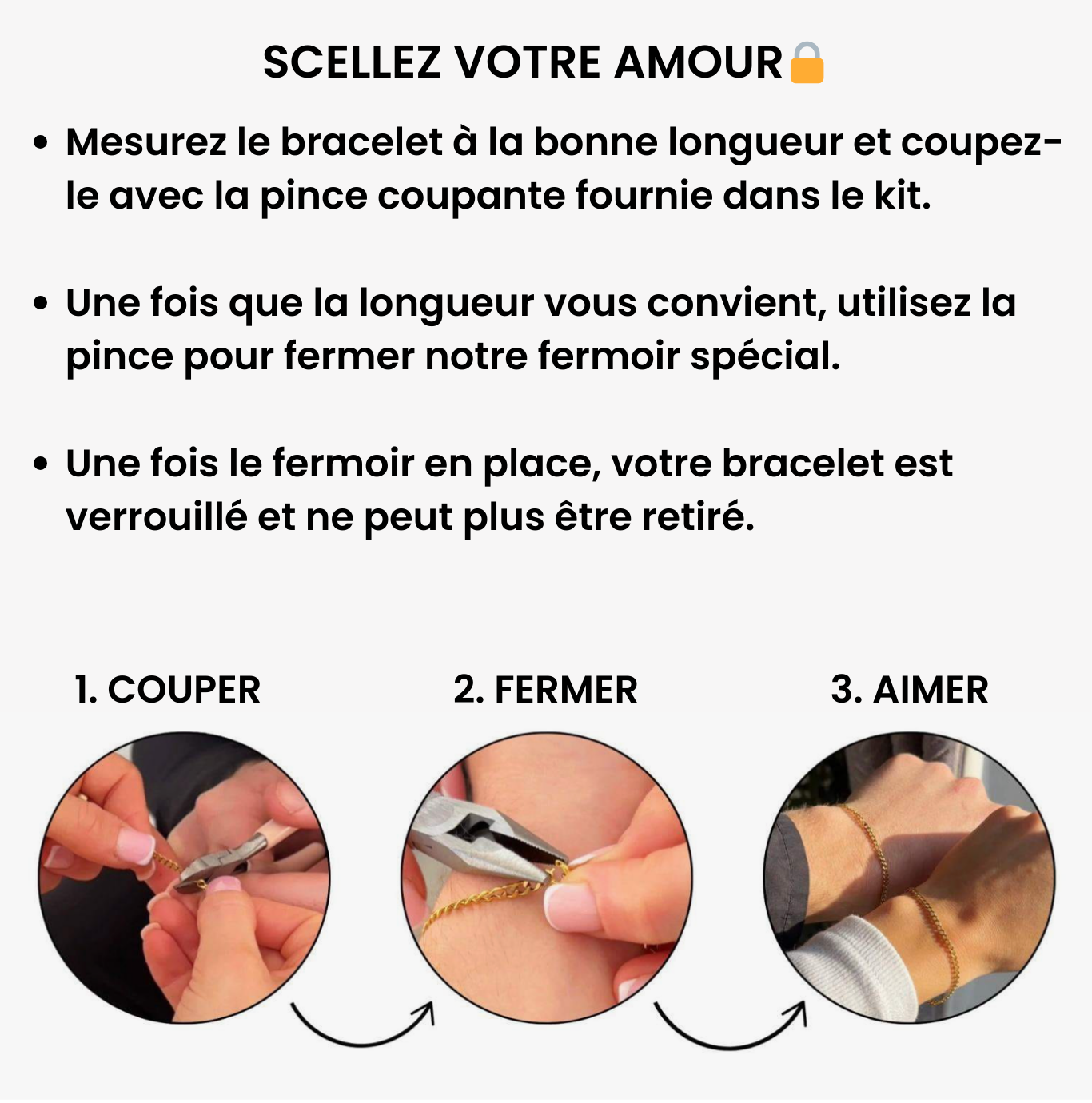 Etapes de pose des bracelets permanents Madiora